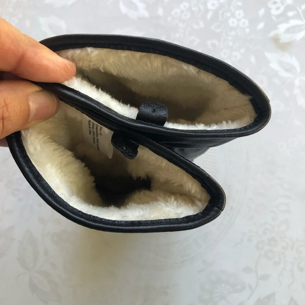 Lambskin Black Leather Gloves Women’s Size XL Slim-Fit Soft Fuzzy Inner Lining